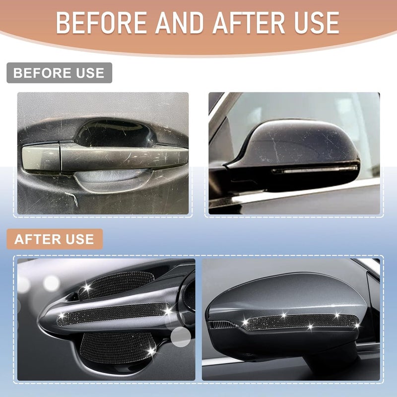 Mosso 10 PCS Bling Car Door Handle Protector, Shiny Crystal Rhinestone Anti-Scratch Universal Cars Door Handle Protective Cover, Glitter Automotive Exterior Accessories for Women (Black) - Image 5